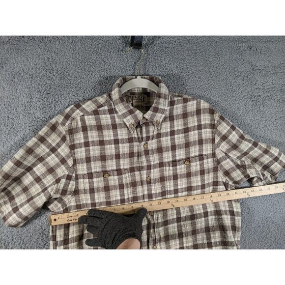 Duluth Trading Button Shirt Mens Medium Hemp Organic Cotton Brown Plaid - Picture 9 of 11